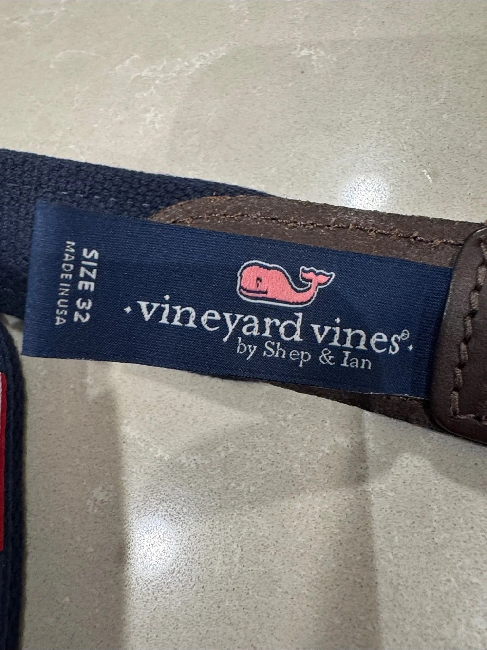 Vineyard Vines Navy USA FlagWebbing Belt with Brass Buckle